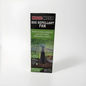 NEW Magic Mesh Bug Repellent Fan Fly Away Tabletop or Hang w/Reflective Blades